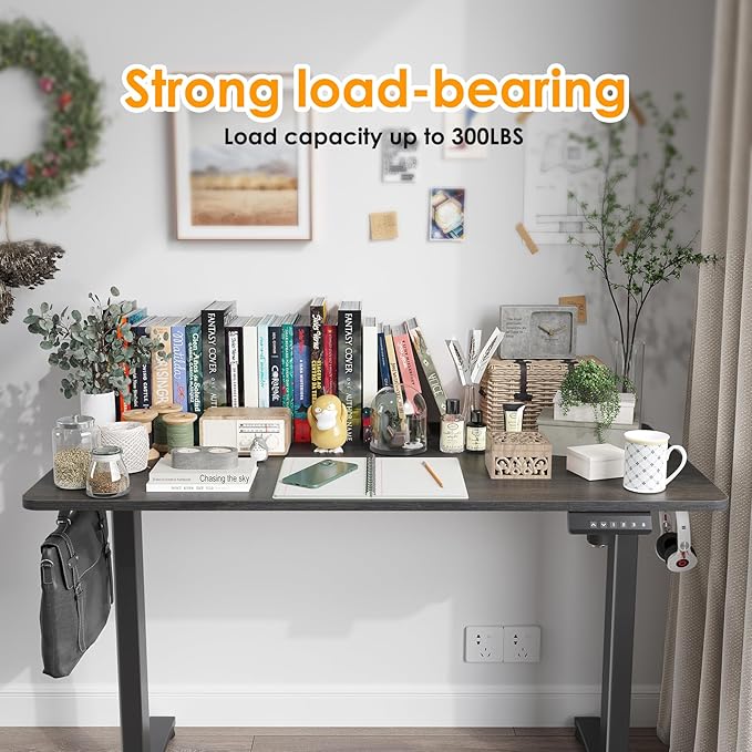 STARY Electric Memory Preset 48 x 24 Inches Adjustable Height Computer Workstation Sit Stand Home Office Desk with Splice Board, 4824, Abner Walnut Desktop/Black Frame - LeafyLoom