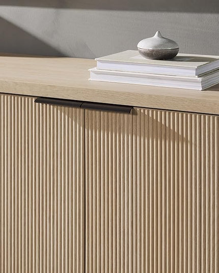 Walker Edison Modern Scandinavian Fluted Door Kitchen Storage Sideboard Buffet Cabinet Console, 69 Inch, Coastal Oak/Black - LeafyLoom