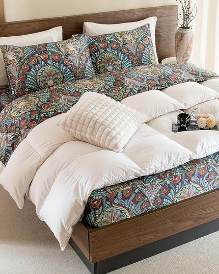 QSH Boho Sheets King Size - 100% Egyptian Cotton Bohemian Patterned Sheets Printed Bedding King Size Bed Sheets 17.5" Extra Deep Pocket 4pcs - LeafyLoom