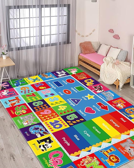 Baby Play Mat Kids Rug for Playroom, Floor Mat for Toddlers, Playtime Collection ABC, Numbers, Animals Educational Area Rugs for Kids Room Classroom ( 78.7X 59 Inch) - LeafyLoom