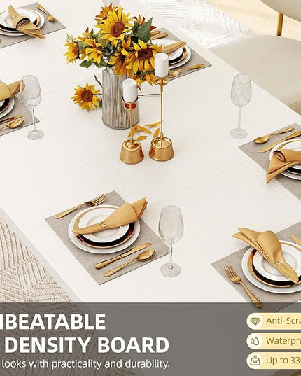 YITAHOME 70.9 Inch Large White Dining Table for 6-8 People, Modern Farmhouse Kitchen Dinner Table with Gold Geometric Metal Legs, Rectangular Wood Dining Room Dinette Table for Kitchen, Living Room - LeafyLoom