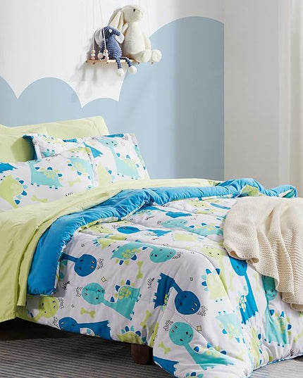 SLEEP ZONE Kids Bedding Twin Comforter Set - Cute Printed for Boys, Girls, Teens, Super Soft, Fade Resistant, Cute Dino, Twin - LeafyLoom