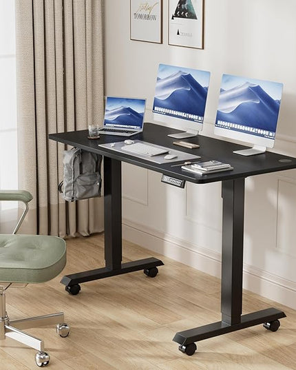 Electric Standing Desk 48 Inch, Ergonomic Height Adjustable Table with T-Shaped Metal Bracket Modern Computer Workstations for Home Office, Black, 48 x 24 Inch - LeafyLoom