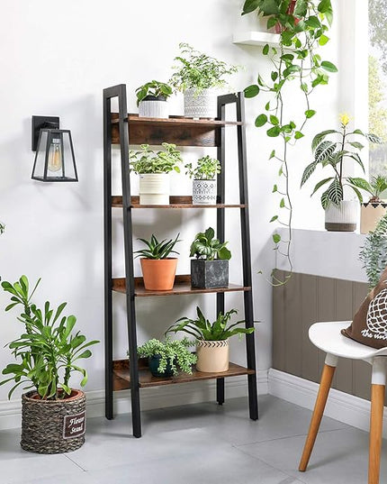 VASAGLE Bookshelf, 4-Tier Bookcase, Ladder Shelf for Home Office, Living Room, Bedroom, Kitchen, Rustic Brown and Ink Black ULLS054X01 - LeafyLoom