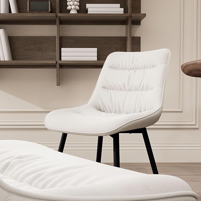Kidol & Shellder Modern Dining Chairs Set of 2 Kitchen & Dining Room Chairs Upholstered Accent Chair Living Room Chairs Kitchen Chairs Comfy Chair for Bedrooms Waiting Room Home(White) - LeafyLoom