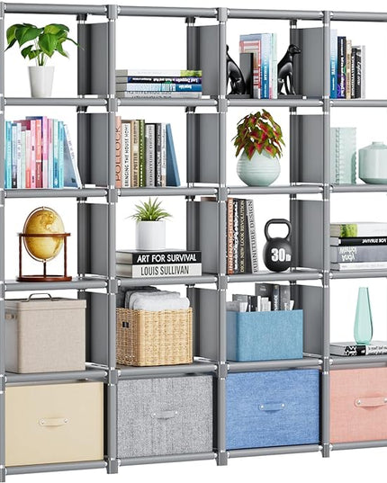 Mavivegue Book Shelf, 20 Cube Storage Organizer, DIY Bookcase, Metal Cube Bookshelf,Tall Book case for Bedroom, Living Room,Office,Closet Storage Organizer, Grey Cubicle Storage Rack - LeafyLoom