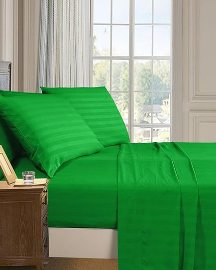 Elegant Comfort Softest and Coziest 6-Piece Sheet Set - 1500 Premium Hotel Quality Microfiber - Deep Pocket, Wrinkle Resistant 6-Piece Damask Stripe Bed Sheet Set, California King, Emerald Gren - LeafyLoom