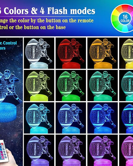 Football Night Light,Football Gifts for Boy, 3D Football Lamp,Kids Bedside Lamp,16 Color Change Decor Lamp with Remote & Smart Touch, Gifts for Christmas Birthday Boys Men Girls - LeafyLoom