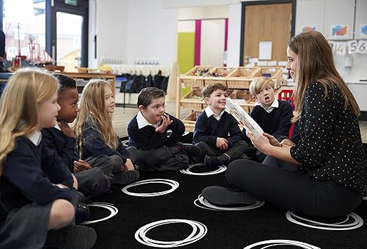 Flagship Carpets Circle Sampler Abstract Educational Area Rug for Kids Room or Childrens Classroom Carpet, Playroom or Home Learning, 10'6" x 13'2", Black, FA1660-58FS - LeafyLoom