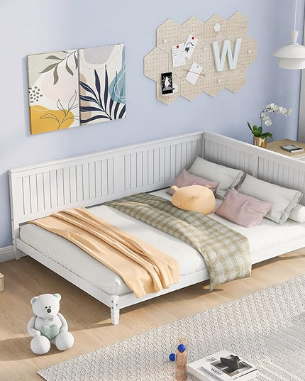Bellemave Full Size Wood Daybed, Wood DayBed Sofa Bed Frame for Living Room & Bedroom,Solid Wood Daybed Full Size Sofa Bed Frame with Wood Slat Support,No Box Spring Needed,White - LeafyLoom