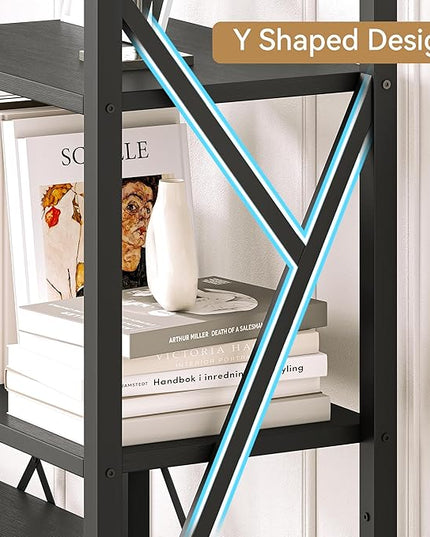 GAOMON Triple Wide 5 Tier Book Shelf, 70.8” Tall Bookcase with 14 Open Shelves, Large Industrial Bookshelves and Bookcases with Metal Frame for Home Office, Study Room, Living Room-Black - LeafyLoom