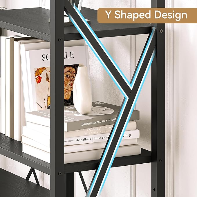 GAOMON Triple Wide 5 Tier Book Shelf, 70.8” Tall Bookcase with 14 Open Shelves, Large Industrial Bookshelves and Bookcases with Metal Frame for Home Office, Study Room, Living Room-Black - LeafyLoom
