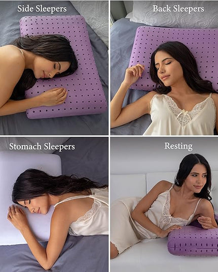 Pharmedoc Cooling Memory Foam Pillows, 2 Pack, Ventilated Lilac Dreamer Bed Pillow, Reading and Bed Rest Pillows, Standard, Back Sleeper and Side Sleeper Support, Sleeping Pillows for Adults - LeafyLoom
