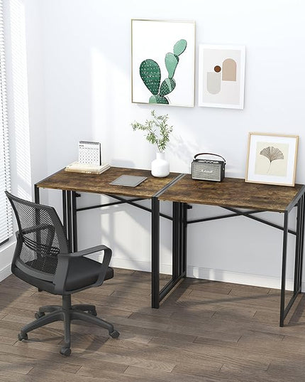32 inch Small Folding Computer Desk, Writing Gaming Computer Desk for Small Spaces, No Assembly Required Home Office Desk, Rustic Brown - LeafyLoom