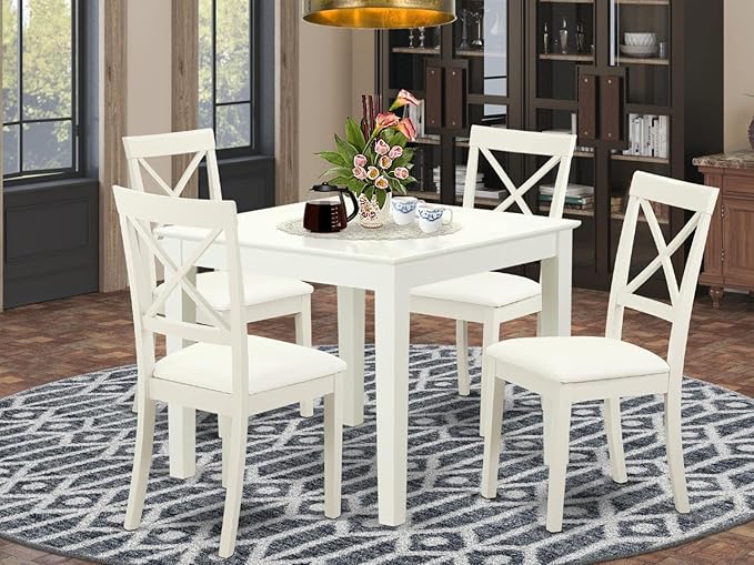 East West Furniture OXBO5-LWH-LC Oxford 5 Piece Dinette Set for 4 Includes a Square Table and 4 Faux Leather Dining Room Chairs, 36x36 Inch - LeafyLoom