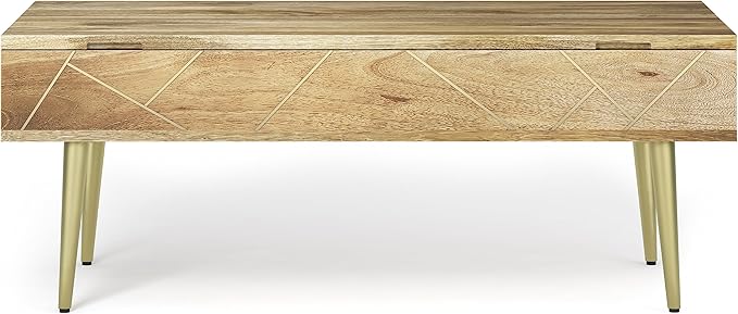 SIMPLIHOME Jager SOLID MANGO WOOD 48 Inch Wide Rectangle Contemporary and Mid century Large Lift Top Coffee Table in Natural, for The Living Room and Family Room - LeafyLoom