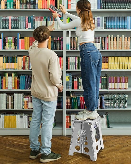 Delxo 16 Inch Folding Step Stool, Heavy Duty Foldable Stool for Adults,Premium Portable Collapsible Plastic Step Stool,Non Slip Folding Stools for Kitchen Bathroom Bedroom Up to 400LBS,(Grey 1PC) - LeafyLoom