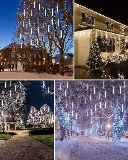 Christmas Lights Outdoor UL Certified Meteor Shower Lights 12Inch 8Tubes 192LED Falling Rain Drop Lights Icicle Snow Cascading Xmas Lights for Tree Wedding Party Garden Decoration,White Weepong