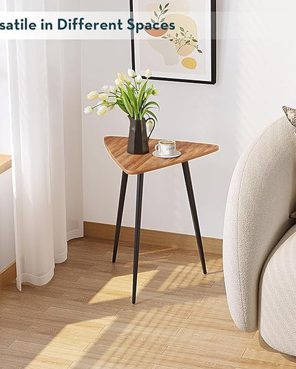 SAYGOER Walnut End Table Small Triangle Side Table Mid Century Night Stand Rustic Farmhouse Bedside Table,Retro Accent Sofa Table for Living Room Bedroom Easy Assembly,Walnut Oak - LeafyLoom