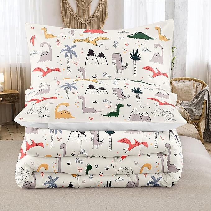 NINENINE Dinosaur Comforter Sets for Girls,Queen Size Bedding Sets for Girls Kids,Dinosaur Bedding Sets Cute Bed Sets with 1 Comforter 2 Pillowcases - LeafyLoom