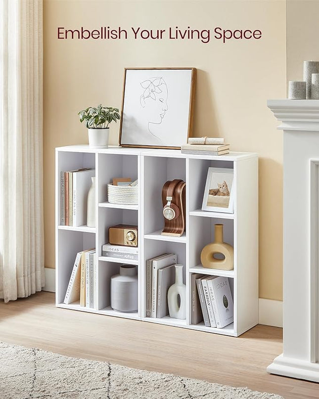 VASAGLE Bookcase, Bookshelf with 5 Compartments, Freestanding Shelves and Cube Organizer, Display Shelf for Small Spaces, for Living Room, Bedroom, and Home Office, White ULBC25WT - LeafyLoom