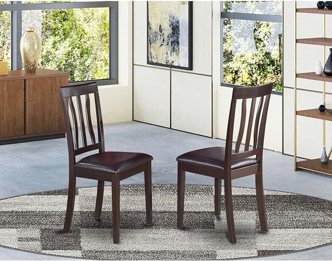 East West Furniture Antique Dining Faux Leather Upholstered Wooden Chairs, Set of 2, Cappuccino - LeafyLoom
