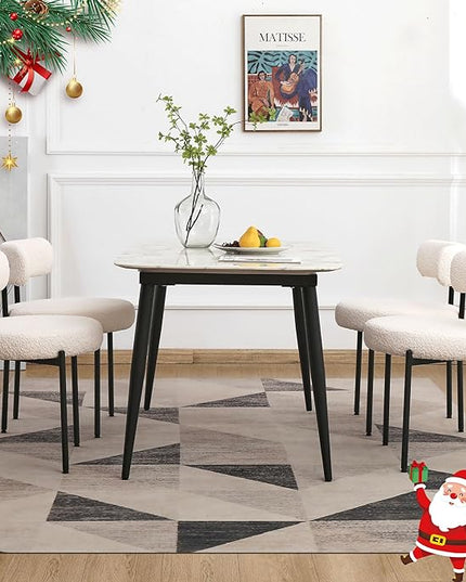 EDWELL White Dining Chairs Set of 4, Modern Dining Room Chairs with 3.94“ Cushions and Metal Legs, Round Upholstered Kitchen Dining Chairs, Ergonomic Backrest Boucle Chairs for Kitchen, Living Room - LeafyLoom