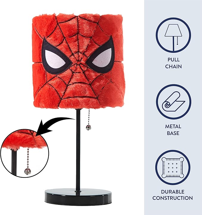 Idea Nuova Marvel Spiderman Plush Shade Stick Table Lamp, Red - LeafyLoom