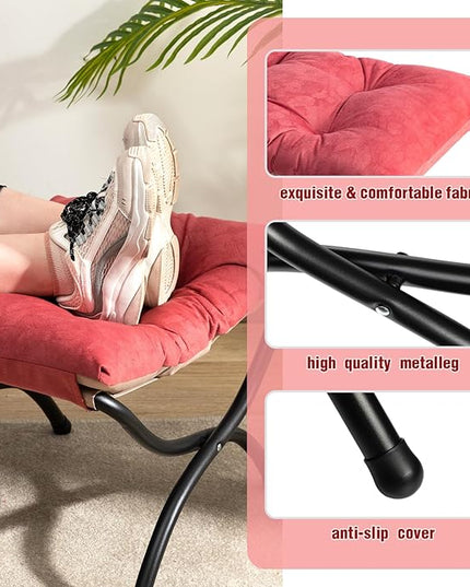 AbocoFur Fabric Lazy Chair with Foldable Ottoman, Accent Comfy Lounge Arm Chair and Folding Footrest Stool Set, Leisure Sofa Reading Chair and Footstool for Living Room, Bedroom, Dorm, Brick Red - LeafyLoom