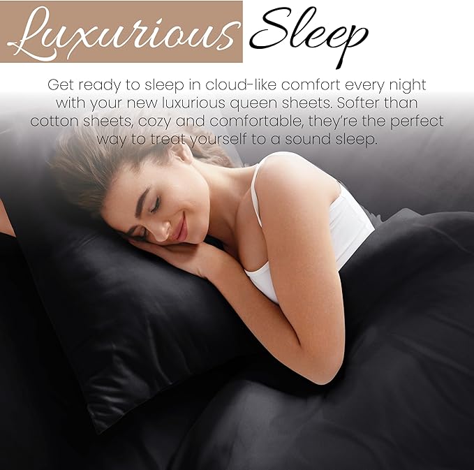 Linen Market Bed Sheets for Queen Size Bed (Black) - Sleep Better Than Ever with These Soft and Cooling Queen Sheets - Deep Pocket Fits 16" Thick Beds - 4 Piece Queen Sheet Set - LeafyLoom