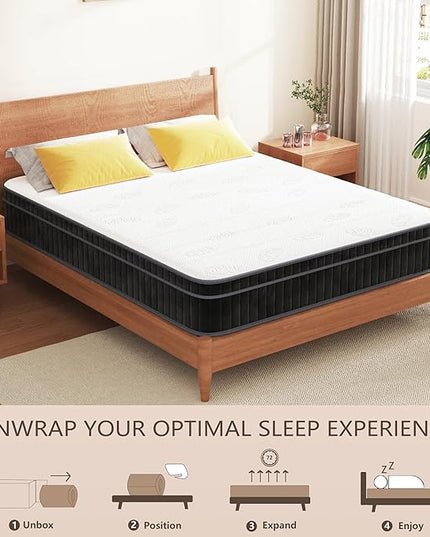 12 inch Full Mattress, Cooling-Gel Memory Foam and Pocket Spring Full Hybrid Mattress, Medium Firm Feel, Full Bed Mattress in a Box, CertiPUR-US Certified, Full Size Mattress - LeafyLoom