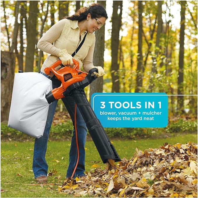 BLACK+DECKER Leaf Blower & Leaf Vacuum, 3-in-1, 12-Amp, 250-MPH, 400-CFM (BV6000) - LeafyLoom