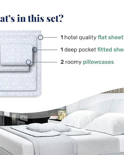 California Design Den California King Sheet Set - 100% Cotton, 600 Thread Count Deep Pocket, Soft Sateen Luxury Hotel-Quality Cal King Sheet Set - Urban Geometric Pattern - LeafyLoom
