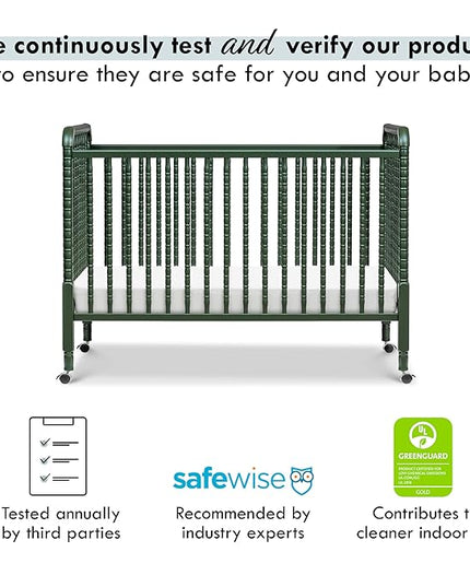 DaVinci Jenny Lind 3-in-1 Convertible Crib in Forest Green, Removable Wheels, Greenguard Gold - LeafyLoom