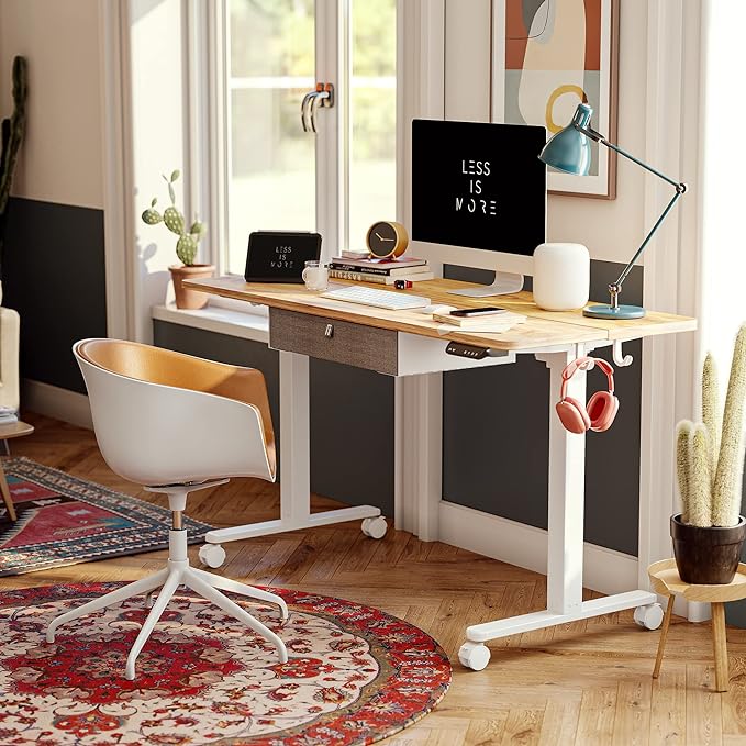 FEZIBO 63 x 24 Inches Standing Desk with Drawer, Adjustable Height Electric Stand up Desk with Storage, Sit Stand Home Office Desk, Ergonomic Computer Desk, Light Rustic - LeafyLoom