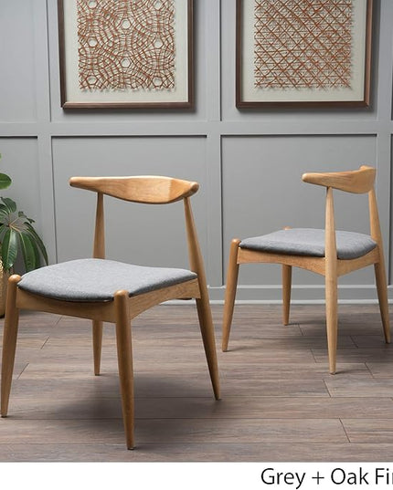 Christopher Knight Home Francie Fabric with Oak Finish Dining Chairs, 2-Pcs Set, Grey / Oak - LeafyLoom