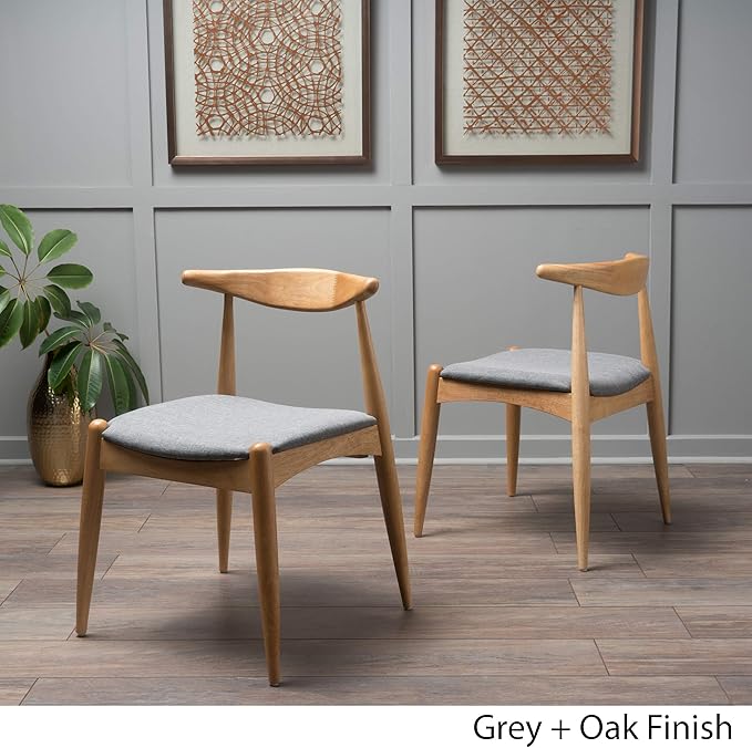 Christopher Knight Home Francie Fabric with Oak Finish Dining Chairs, 2-Pcs Set, Grey / Oak - LeafyLoom
