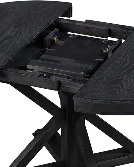 Small Dining Table Set for 4-6, Modern Round Extendable Table and Upholstered Chairs, X-Shaped Cross Base, Button Tufting Backrest, Retro Style Home Furniture for Small Spaces, Living Room - LeafyLoom