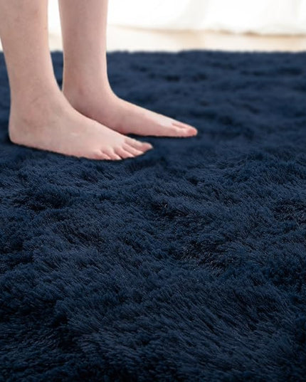Softlife Rug for Bedroom 5.3x7.6 Feet Area Rug for Living Room Soft Shaggy Rugs for Kids Room Fluffy Fuzzy Carpets Long Plush Bedside Rug Nursery Christmas Home Decoration for Boys Girls, Navy Blue - LeafyLoom