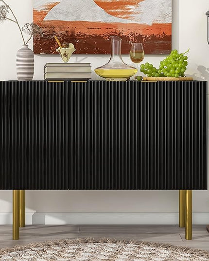 Modern Simple Sideboard with Particle Board & MDF,Luxury Style Buffet Cabinet,W/Gold Metal Legs and Handles,Adjustable Shelves,for Kitchen,Dining Room,Black, 47.2" - LeafyLoom