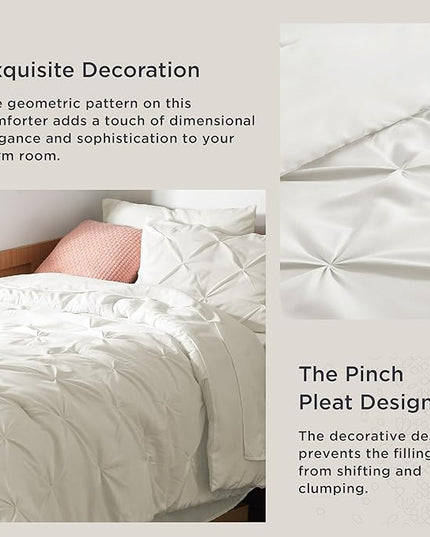 Bedsure Twin XL Comforter Set - Extra Long 5 Pieces Dorm Bedding Sets, Pinch Pleat Ivory Bed in a Bag with Comforter, Sheets, Pillowcase & Sham - LeafyLoom