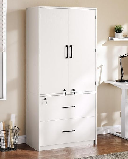 YITAHOME Wood File Cabinets, Heavy Duty Garage Tool Cabinets with Doors & Adjustable Shelves, Big Storage Filing Lockers for Home Office, Living Room, Pantry, Gym, Basement, Warehouse, White - LeafyLoom