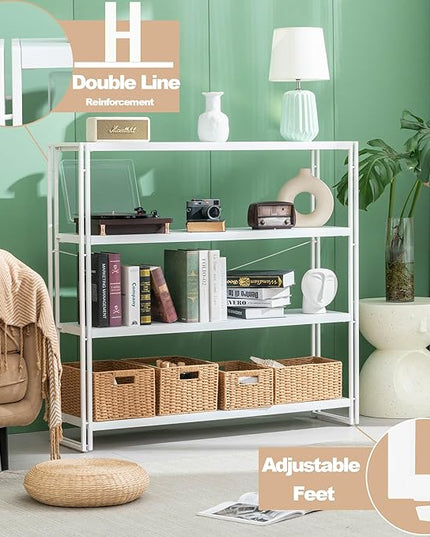 HCHQHS Bookshelf, 4-Tier Industrial Bookcase, White Open Book Shelf, Freestanding Tall Bookshelves with Metal Frame - LeafyLoom