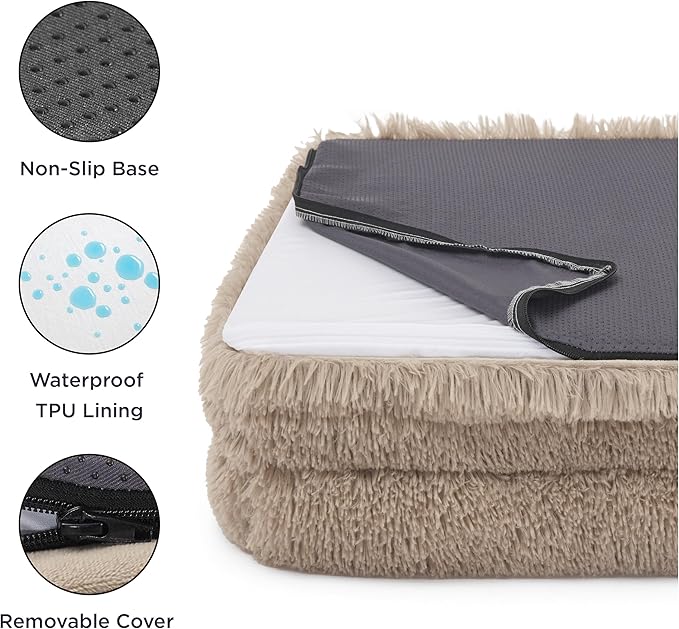 Bedsure Orthopedic Dog Bed for Medium Dogs - Calming Waterproof Dog Sofa Beds Medium, Supportive Foam Pet Couch Bed with Removable Washable Cover, Waterproof Lining and Nonskid Bottom, Taupe BEDSURE