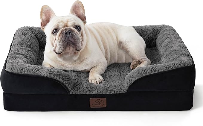 Bedsure Orthopedic Dog Bed for Medium Dogs - Calming Dog Sofa Beds Medium with Luxurious Short Plush Washable, Pet Couch Bed with Removable Washable Cover, Waterproof Lining and Nonskid Bottom, Black BEDSURE