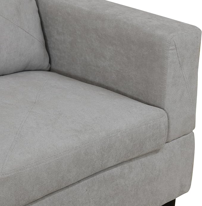 ROOMTEC 3 Piece L Shape Sectional Sofa Set, Upholstered Corner Couch with Storage Ottoman & Right Chaise Lounge, Flannelette Tufted Cushions, for Living Room, Apartment, Grey White - LeafyLoom