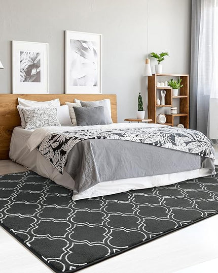 Chicrug Shag Geometric Modern Area Rug for Bedroom, 3x5 Feet Memory Foam Indoor Carpet, Fluffy Rug for Living room Bedside Room Decor for Family Girls Kids Nursery Play Mat, Dark Grey/White - LeafyLoom