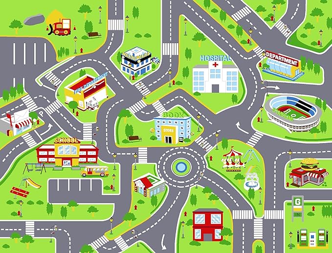 Booooom Jackson Car Rug-Car Mat for Kids Toy Cars -Car Rugs for Kids Toy Cars-Road Rug-Kids Car Rug Play Mat-Car Track Carpet-Car Play Mat-Car Play Rug-Race Car Floor Mat-Kids Car Playmat Rug - LeafyLoom