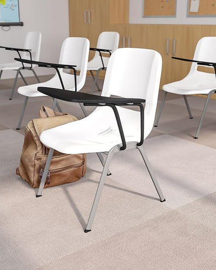 Flash Furniture White Ergonomic Shell Chair with Left Handed Flip-Up Tablet Arm - LeafyLoom