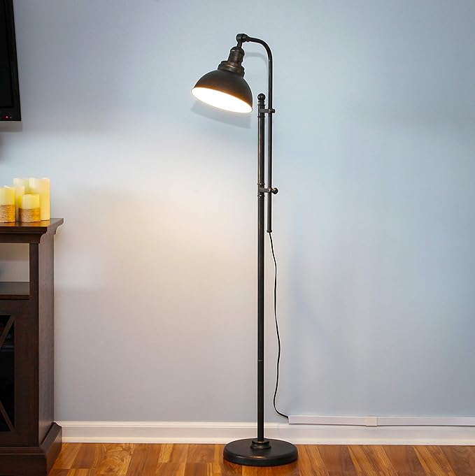 Brightech Dylan Industrial Floor Lamp for Living Rooms & Offices, Bright LED Floor Lamp – Charming Farmhouse Floor Lamp, Adjustable Head Standing Lamp for Bedroom Reading, Stunning Living Room Decor - LeafyLoom